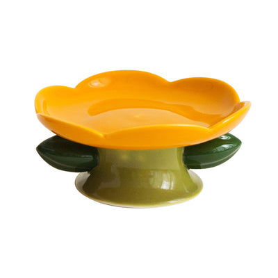 Flower Ceramic Cat Bowl Tall Food Bowl