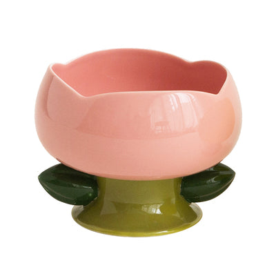 Flower Ceramic Cat Bowl Tall Food Bowl