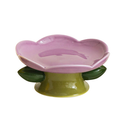 Flower Ceramic Cat Bowl Tall Food Bowl