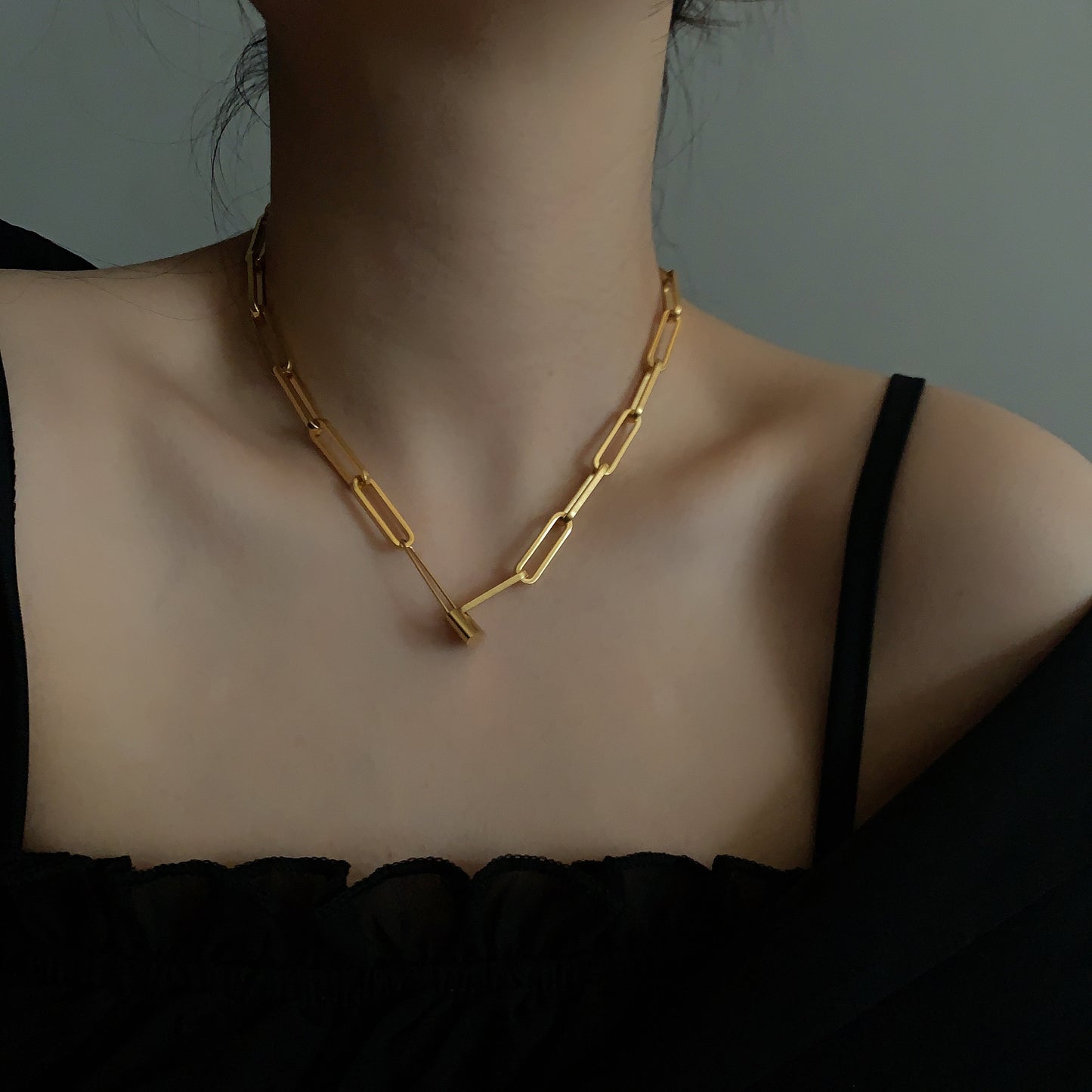 Gold Lock Pin Chain Choker Necklace