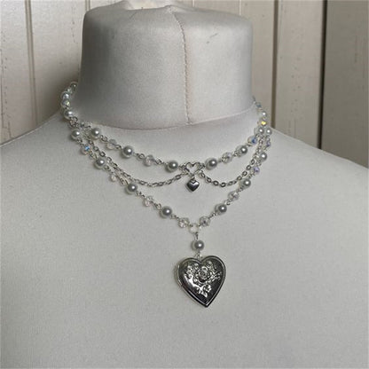 Necklace Female Pearl Peach Heart Choker