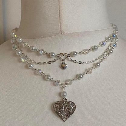 Necklace Female Pearl Peach Heart Choker