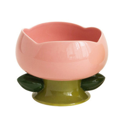 Flower Ceramic Cat Bowl Tall Food Bowl