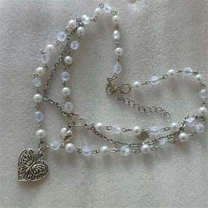 Necklace Female Pearl Peach Heart Choker