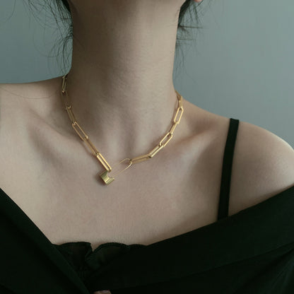 Gold Lock Pin Chain Choker Necklace